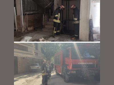 امدادرسانی سازمان آتشنشانی کرمانشاه به حادثه سقوط کارگران درون بالابر ساختمانی